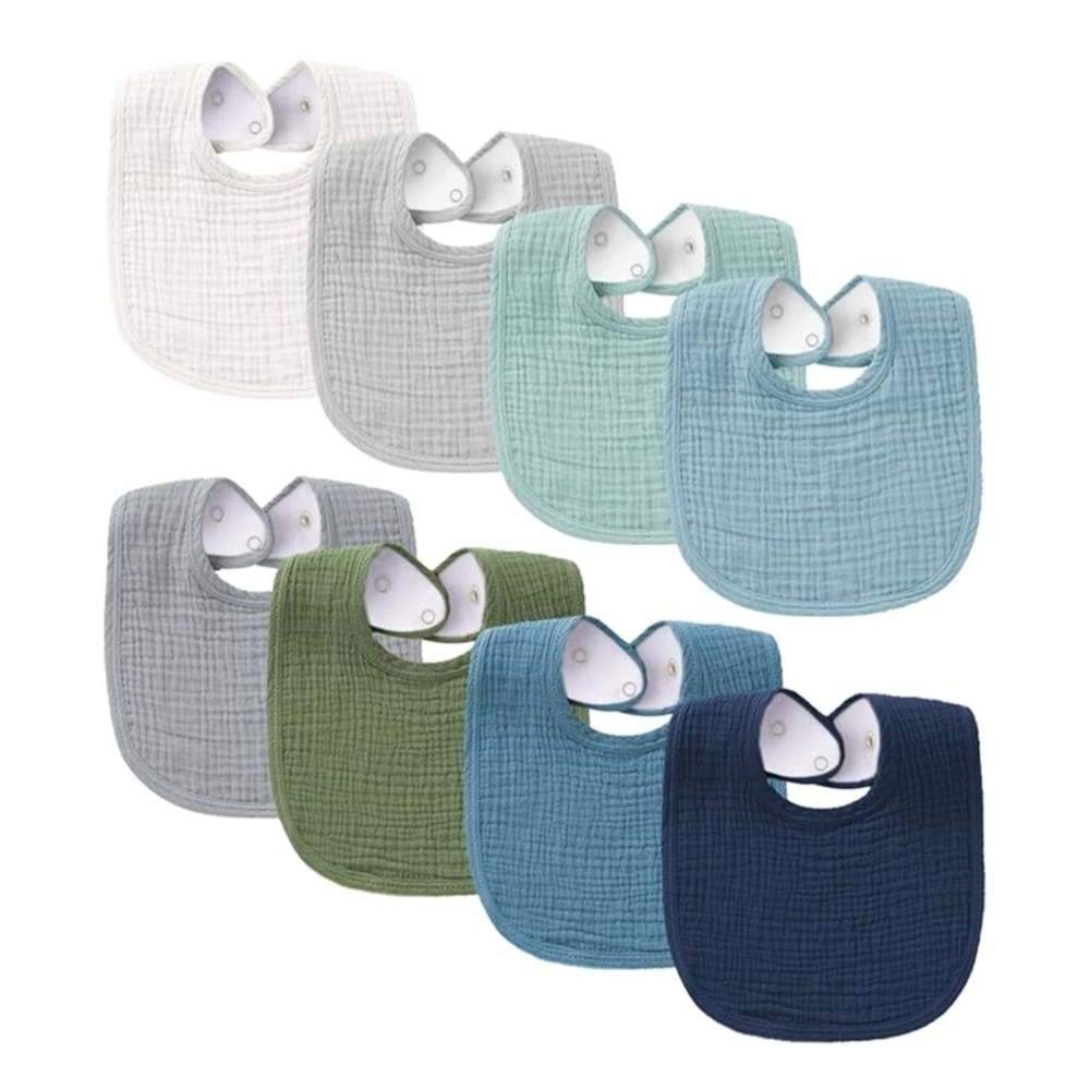 Konssy - Blue Multi-Color Cotton Muslin Baby Bibs - Set of 8